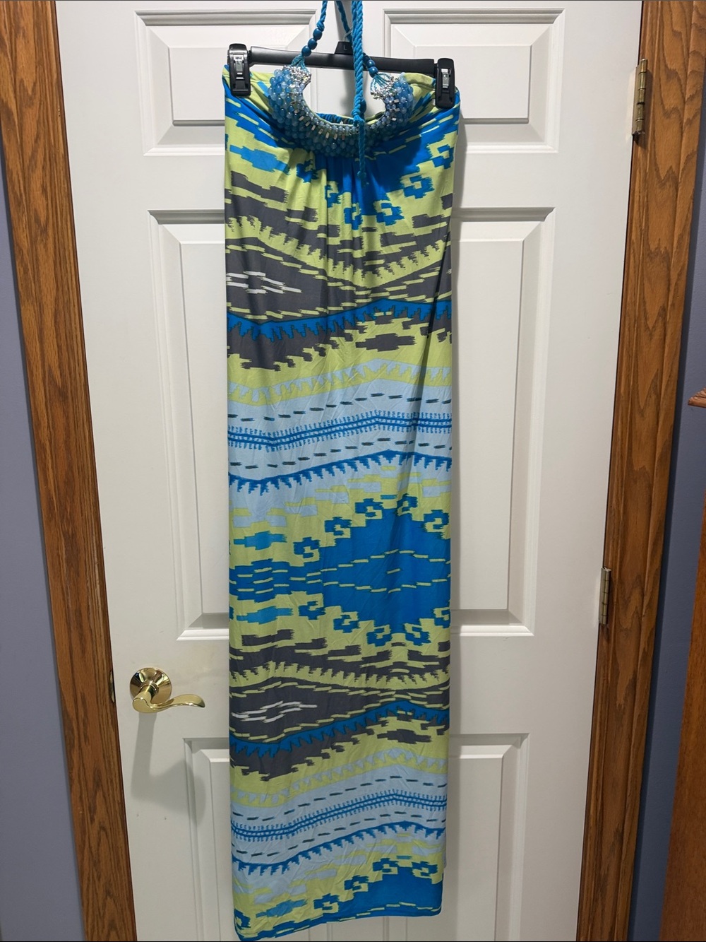 Maxi Skirt with Blue and Green Geometric Print